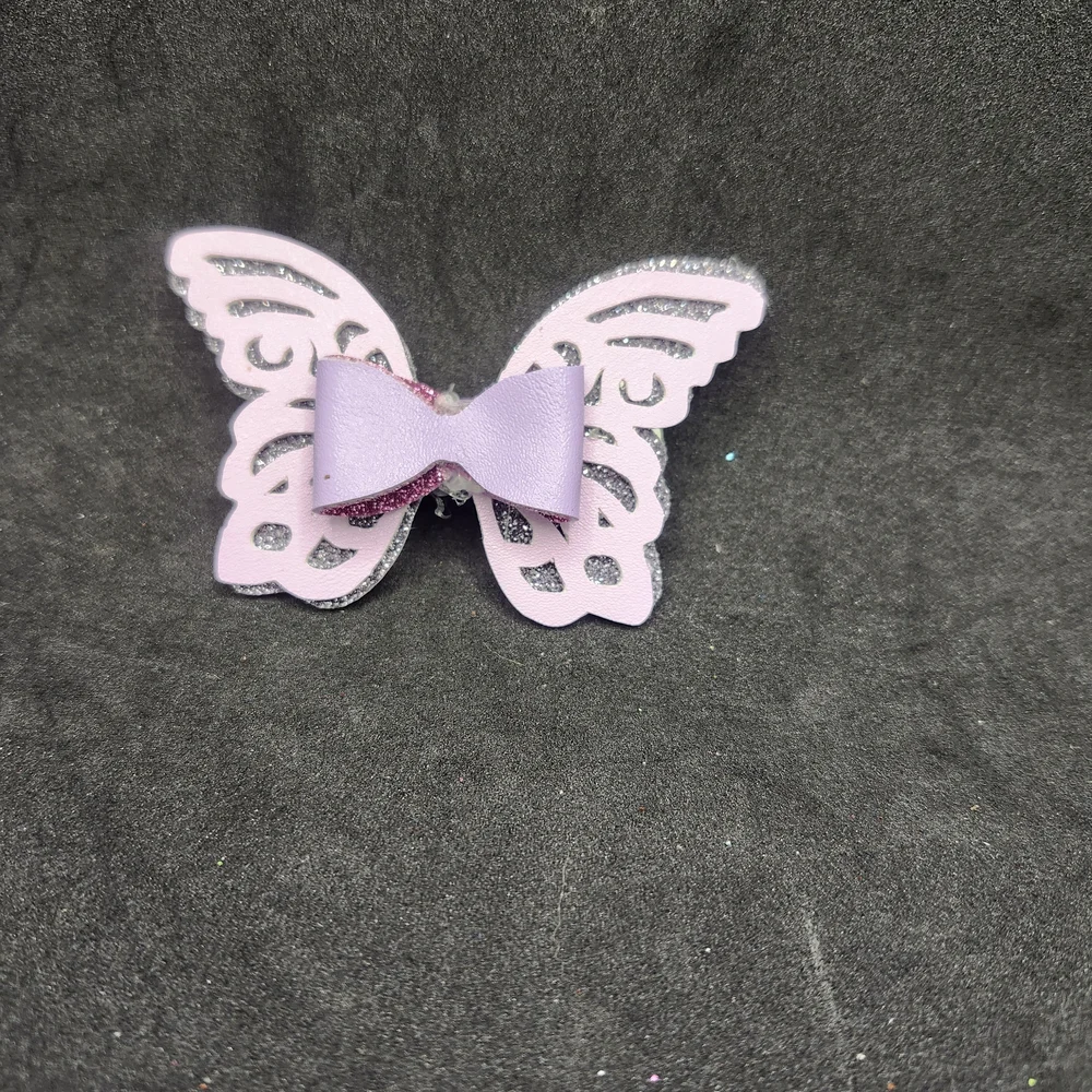 Hand Crafted Purple Butterfly Bow Hair Clip Faux Leather